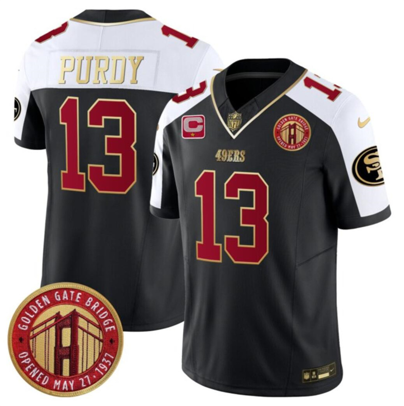 Men's San Francisco 49ers #13 Brock Purdy Balck F.U.S.E. Golden Gate Bridge With 1-Star C Patch Alternate Vapor Limited Stitched Football Jersey